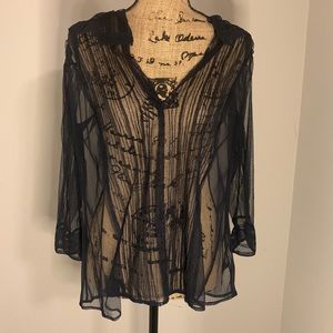 Meadow Rue for Anthropologie Dark Blue Sheer Nylon Top Size 4